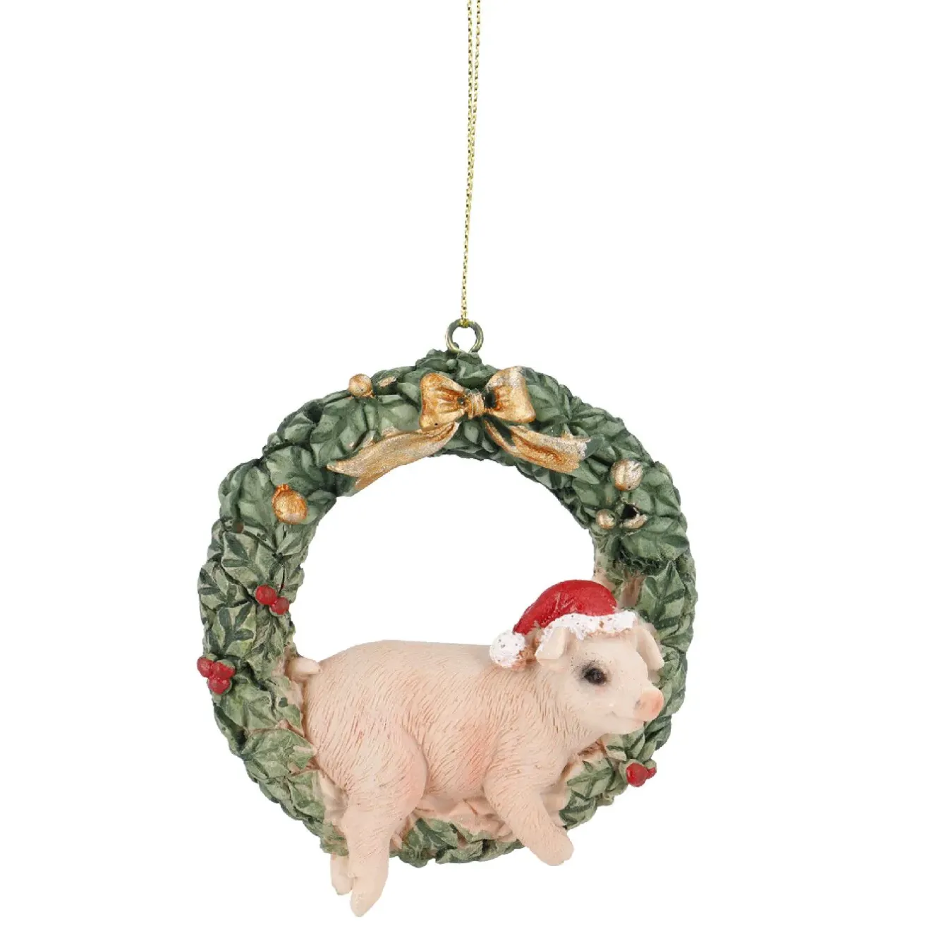 New Anhänger Tier In Kranz, Schwein, 8.5 X 9.5 Cm Figuren|Weihnachtsbaumschmuck