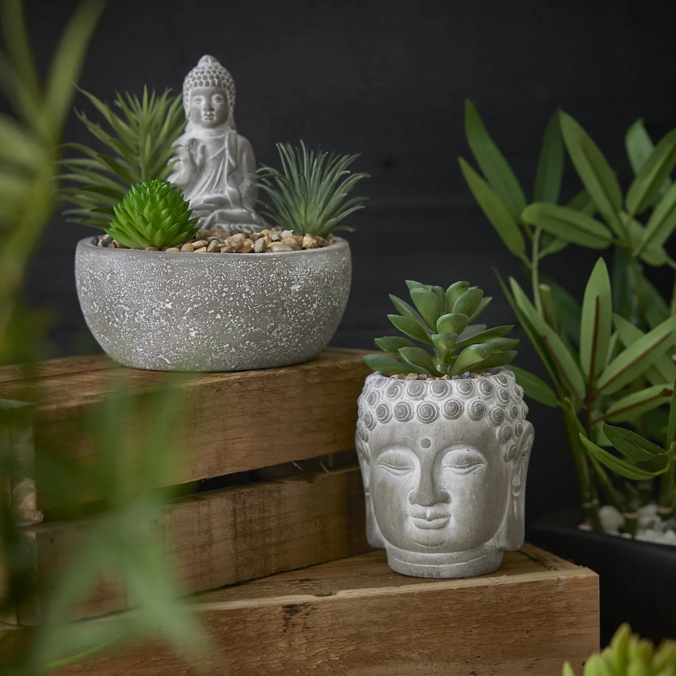 Discount Deko-Objekt Buddha Mit Sukkulente, Grau/grün, 12 Cm Geschenkideen|Outdoor & Garten