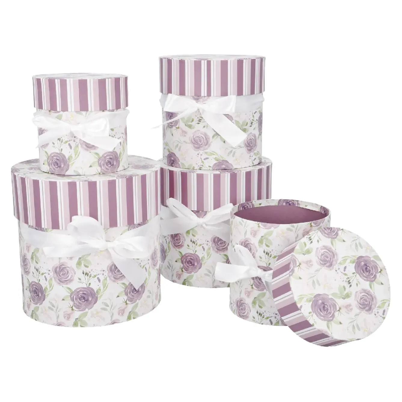 Clearance 5er Set Geschenkkarton Rosenl/rund, Lila Hochzeitsgeschenke|Geschenkverpackung