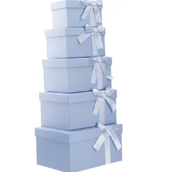 Online 5er Set Geschenkkarton Schleife, Rauchblau Geschenkverpackung