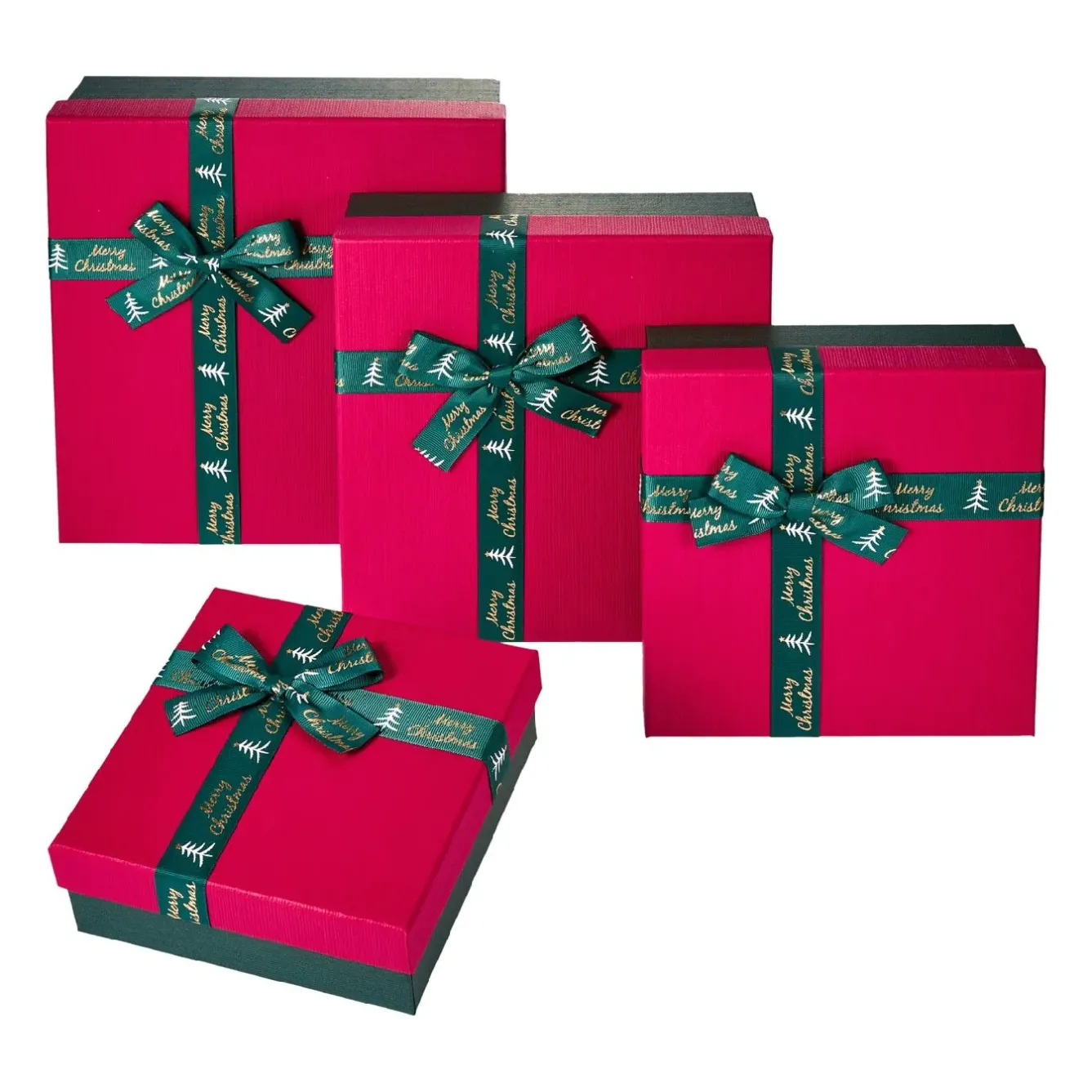 4er Set Geschenkkarton Schleife, Dunkelgrün/rot Geschenkideen|Geschenkverpackungen