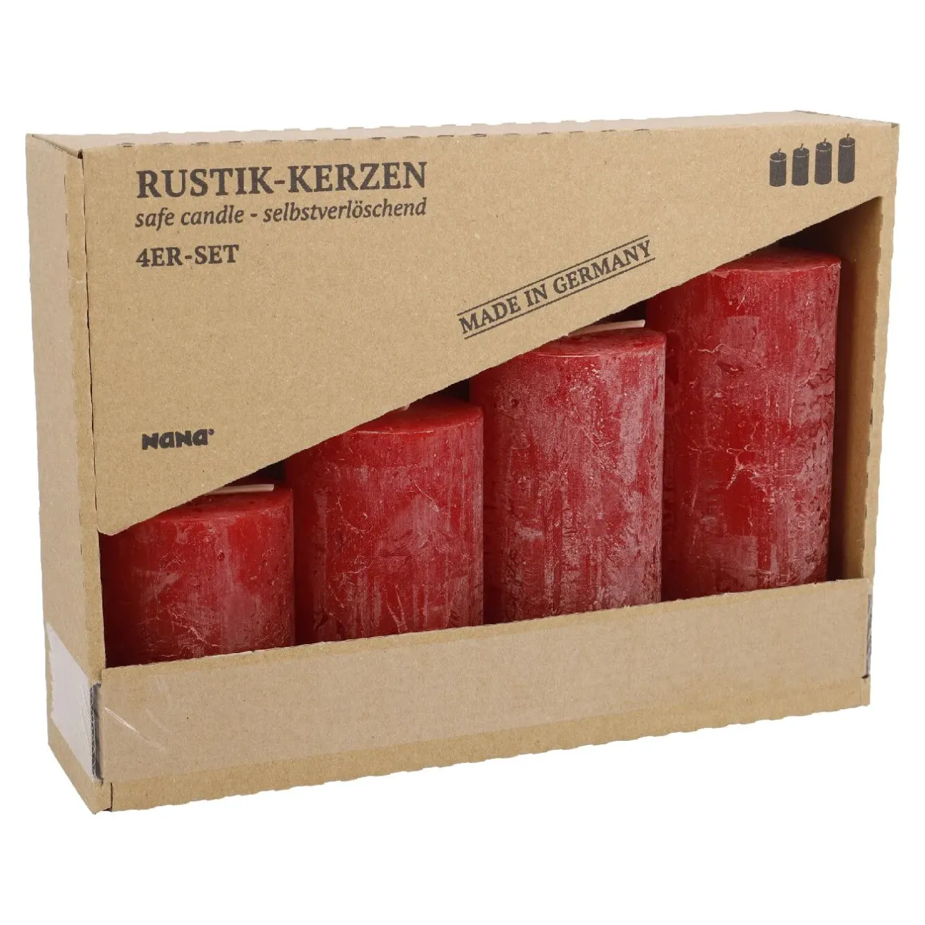 Online 4er Set Kerze Rustik, Gestuft, Rot Kerzen & Kerzenständer|Weihnachtskerzen