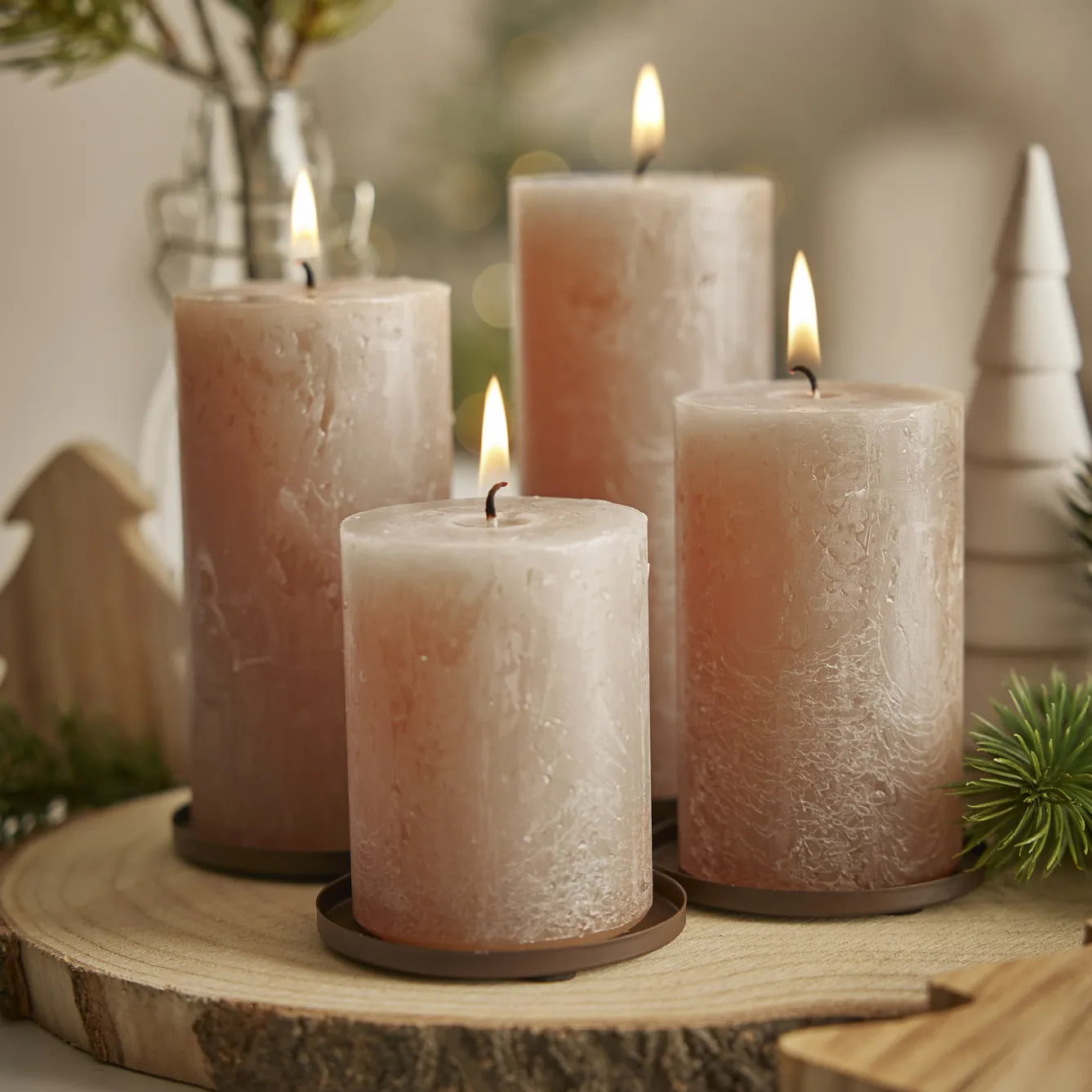 Online 4er Set Kerze Rustik, Gestuft, Sand Kerzen & Kerzenständer|Weihnachtskerzen