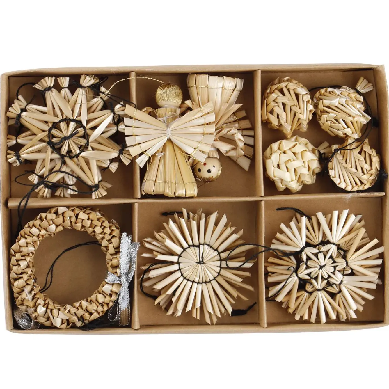 Best 20er Set Strohanhänger Formen, Schwarz Weihnachtsbaumschmuck