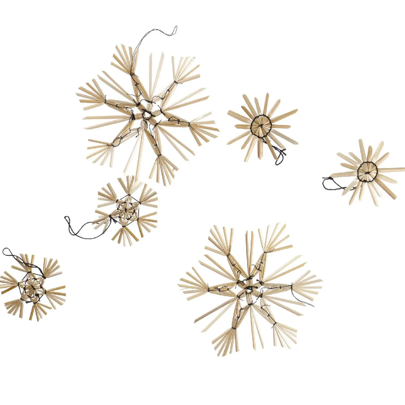 Best 9er Set Strohanhänger Sterne, Schwarz Weihnachtsbaumschmuck