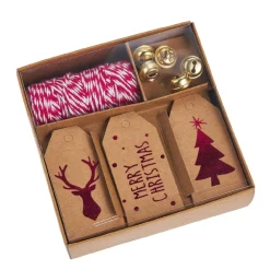 Clearance Geschenke-Set, Rot-weiß-natur, Kordel/Anhänger/Glocke Geschenkverpackung|Geschenkverpackungen