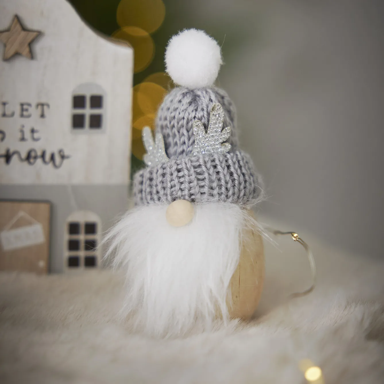 Wichtel Mütze/Geweih, Grau, 9 Cm Figuren|Weihnachtsdeko