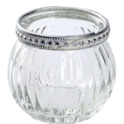 Outlet Windlicht Saira, Metallrand/silber, Klar/Streifen, 5 Cm Standesamt- Und Traudeko|Tischdeko Hochzeit